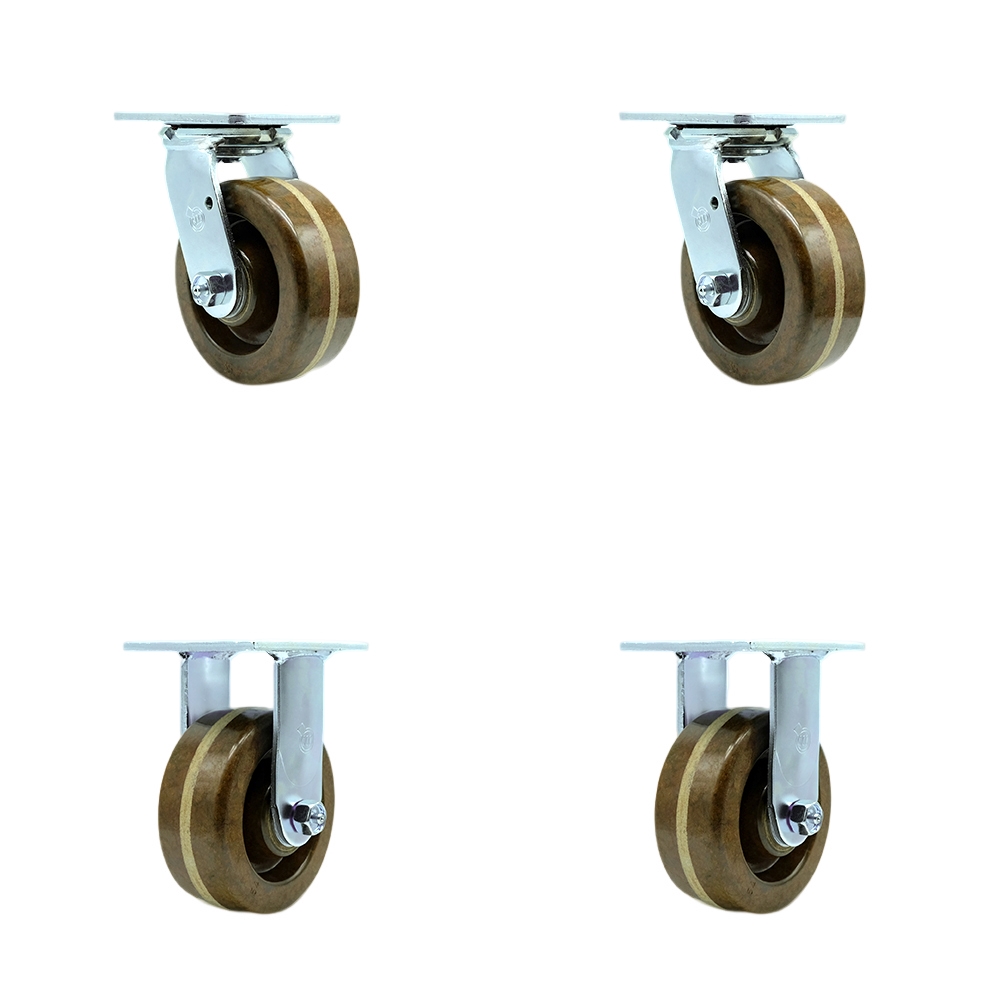 High Temperature Phenolic Swivel Top Plate Casters Set of 4 Heavy Duty with 5 Inch Wheels - Includes 2 Swivel and 2 Rigid – 4,000 lbs. Total Capacity - Service Caster Brand — photo 1