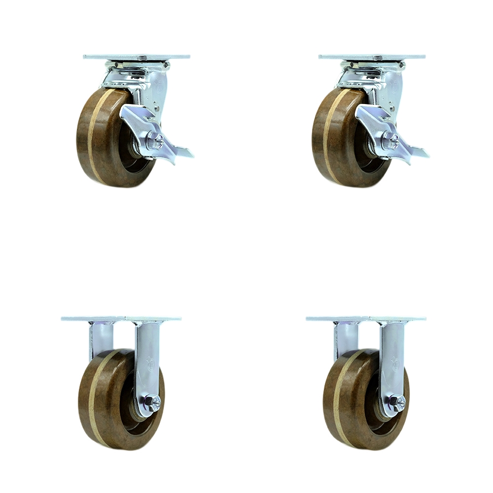 Heavy Duty Swivel Caster Set of 4 with 5 Inch High Temperature Glass Filled Nylon Wheels - Includes 2 Swivel with Brakes and 2 Rigid - 4,000 lbs. Total Capacity - Service Caster Brand — photo 1