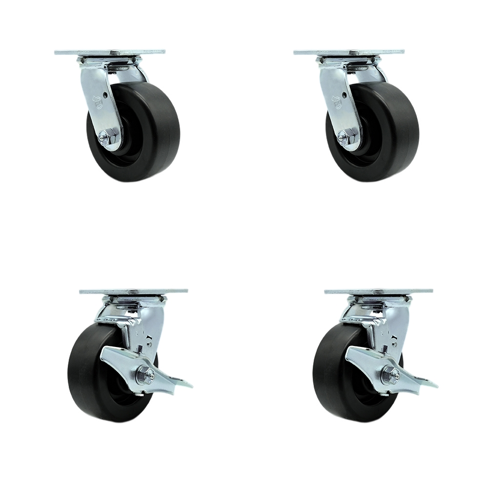 Tool Box Caster Wheel Set - 5 Inch Flat Free, Zero Maintenance Polyolefin Wheels - Industrial Grade - 2 Swivel with Top Lock Brakes - Service Caster Brand — photo 1
