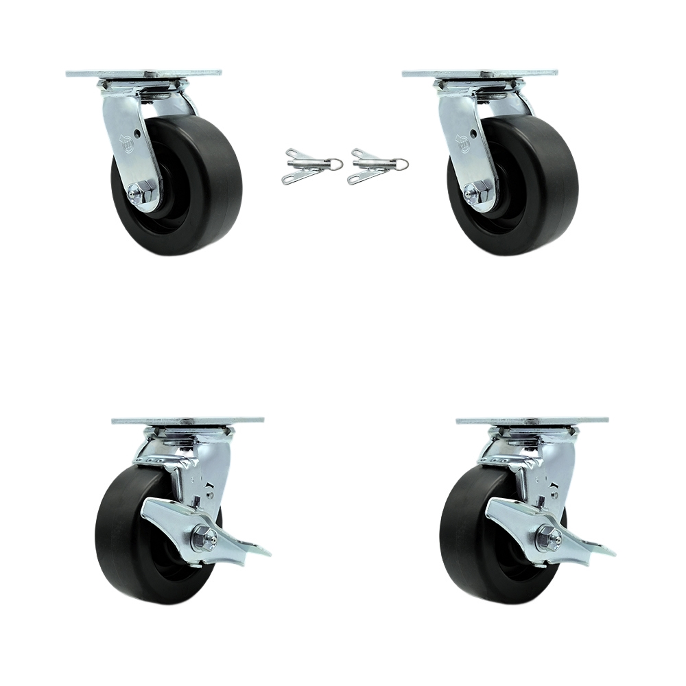 Heavy Duty Swivel Caster Set of 4 with 5 Inch Polyolefin Wheels and Ball Bearings - Includes 2 Swivel with Bolt on Swivel Locks and 2 Swivel with Brakes-2,600 lbs. Total Capacity- Service Caster Brand — photo 1