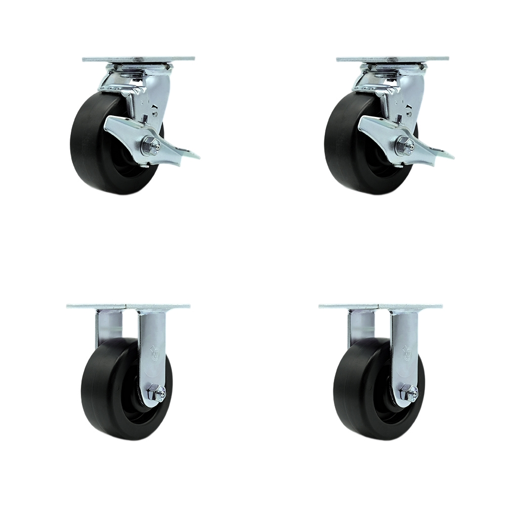 Tool Box Caster Wheel Set - 5 Inch Flat Free, Zero Maintenance Polyolefin Wheels - Industrial Grade - 2 Swivel with Top Lock Brakes - Service Caster Brand — photo 1
