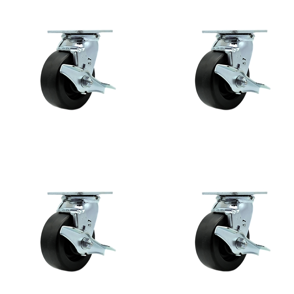 Tool Box Caster Wheel Set - 5 Inch Flat Free, Zero Maintenance Polyolefin Wheels - Industrial Grade - 4 Swivel Casters with Top Lock Brakes - Service Caster Brand — photo 1