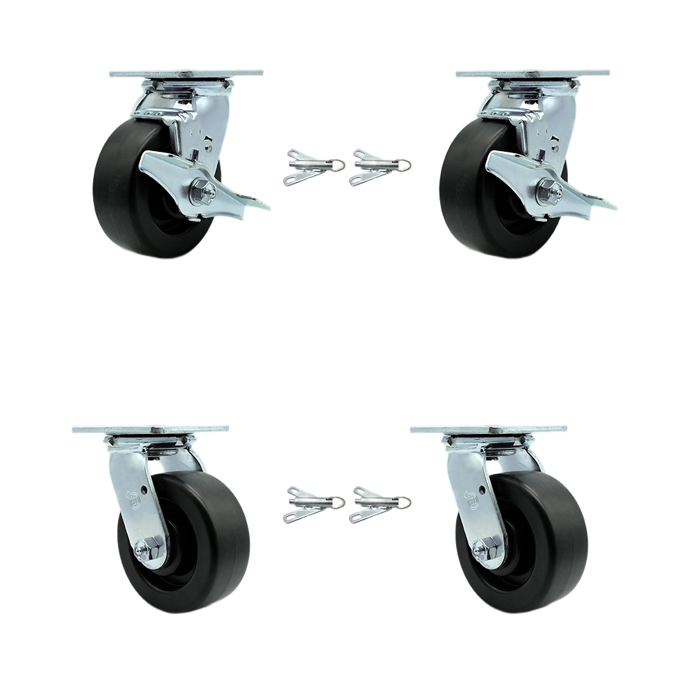 Polyolefin Swivel Top Plate Casters Set 4 Heavy Duty with 5 Inch Wheels - Includes 2 Swivel with Brakes and Bolt on Swivel Locks and 2 Swivel with Bolt on Swivel Locks - Service Caster Brand — photo 1