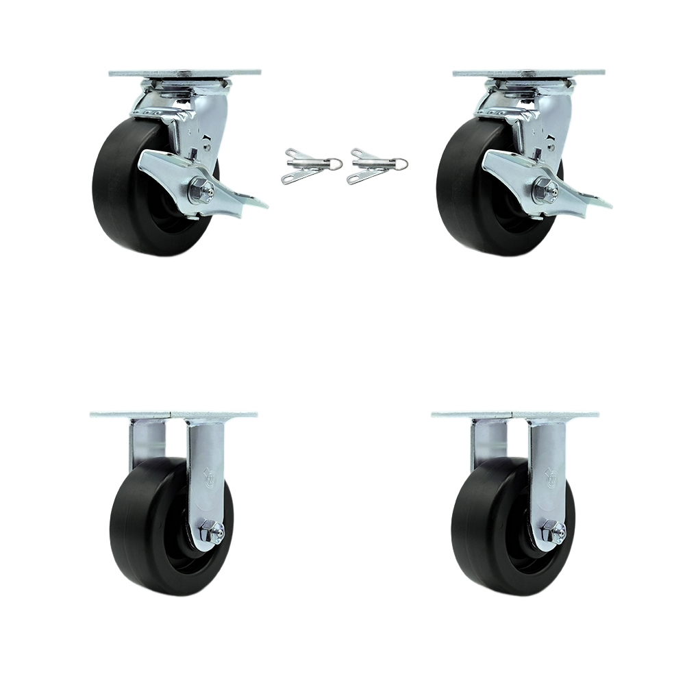 Polyolefin Swivel Top Plate Casters Set of 4 Heavy Duty with 5 Inch Wheels - Includes 2 Swivel with Brakes and Bolt on Swivel Locks and 2 Rigid - 2,600 lbs. Total Capacity - Service Caster Brand — photo 1