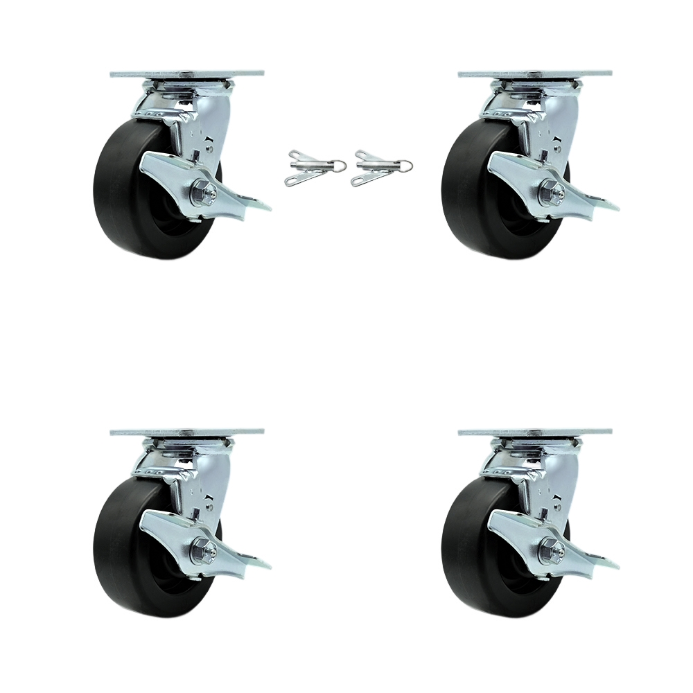 Polyolefin Swivel Top Plate Casters Set of 4 Heavy Duty with 5 Inch Wheels - Includes 2 Swivel with Brakes and Bolt on Swivel Locks and 2 Swivel with Brakes - Service Caster Brand — photo 1