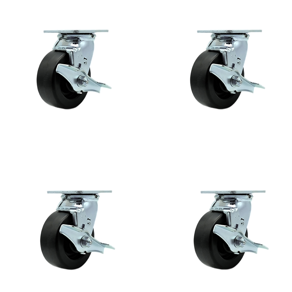 Heavy Duty Swivel Caster Set of 4 with 5 Inch Polyolefin Wheels and Ball Bearings - Includes 4 Swivel with Top Lock Brakes and Bolt on Swivel Locks - 2,600 lbs. Total Capacity - Service Caster Brand — photo 1