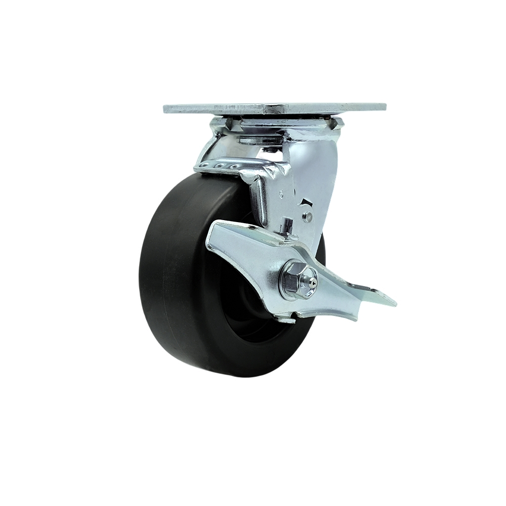 Heavy Duty Swivel Top Plate Caster with Top Lock Brake and 5 Inch Polyolefin Wheel with Ball Bearings - 650 lbs. Capacity/Caster - Service Caster Brand — photo 1
