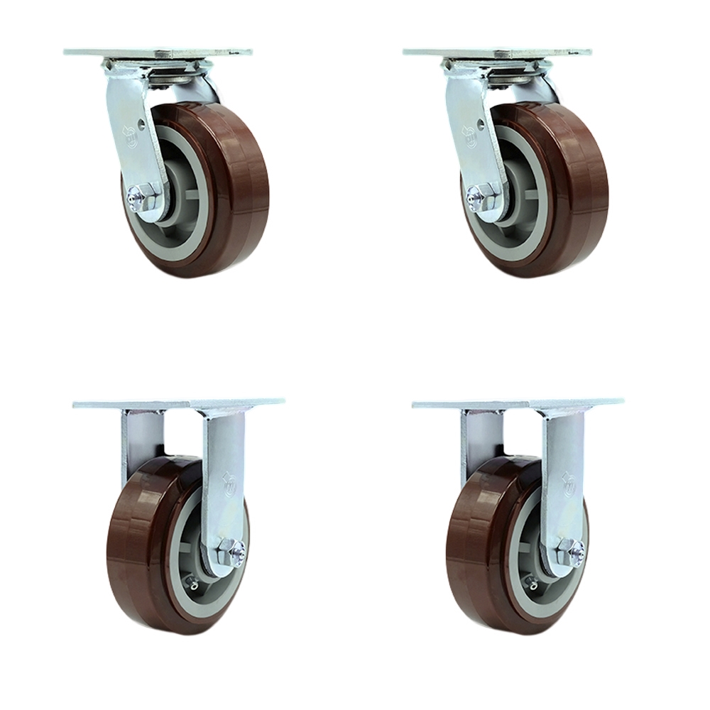 Service Caster Brand Replacement Caster Set for Magliner Platform Truck Caster Set 86138 – Polyurethane Swivel Top Plate Caster Set w/5” x 2” Maroon Wheels – Includes 2 Swivel Casters &2 Rigid Casters — photo 1