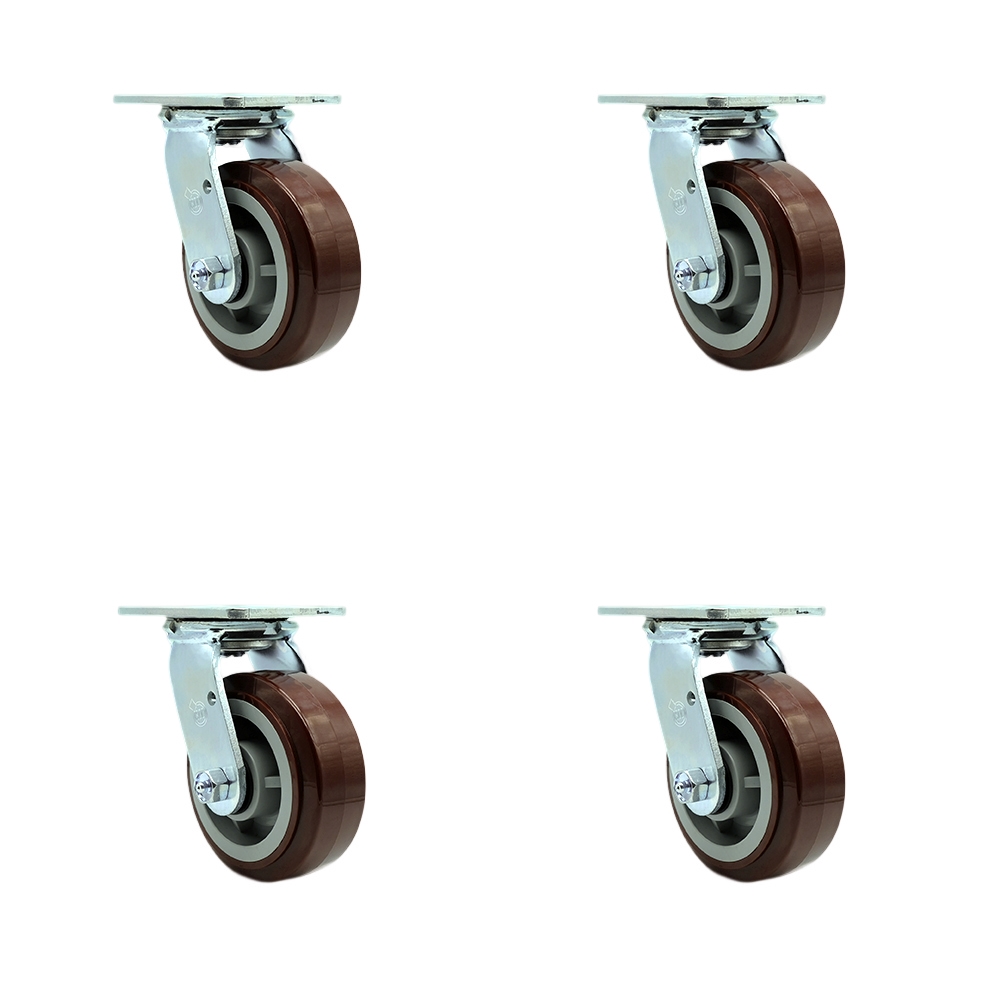 Polyurethane Swivel Top Plate Casters Set of 4 Heavy Duty with 5 Inch Wheels - Includes 4 Swivel – 3,000 lbs. Total Capacity - Service Caster Brand — photo 1