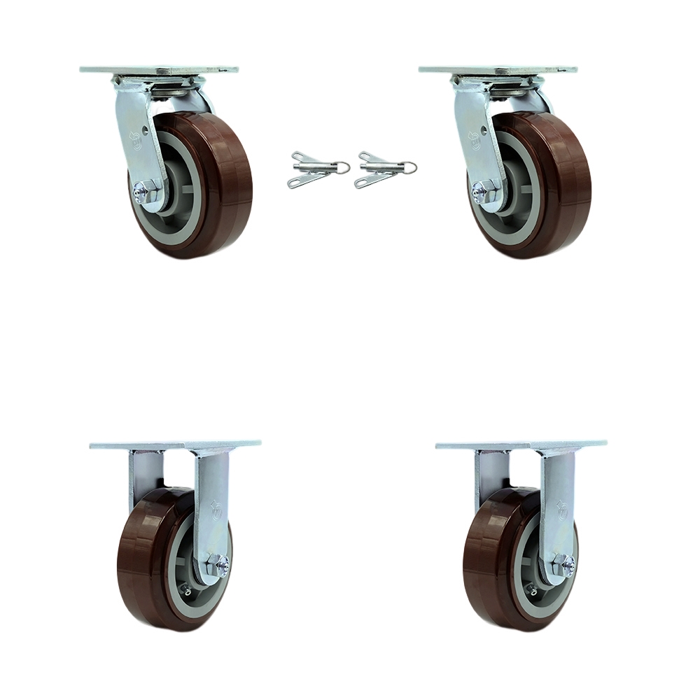 Heavy Duty Swivel Caster Set of 4 with 5 Inch Polyurethane Wheels and Ball Bearings - Includes 2 Swivel with Bolt on Swivel Locks and 2 Rigid - 3,000 lbs. Total Capacity - Service Caster Brand — photo 1