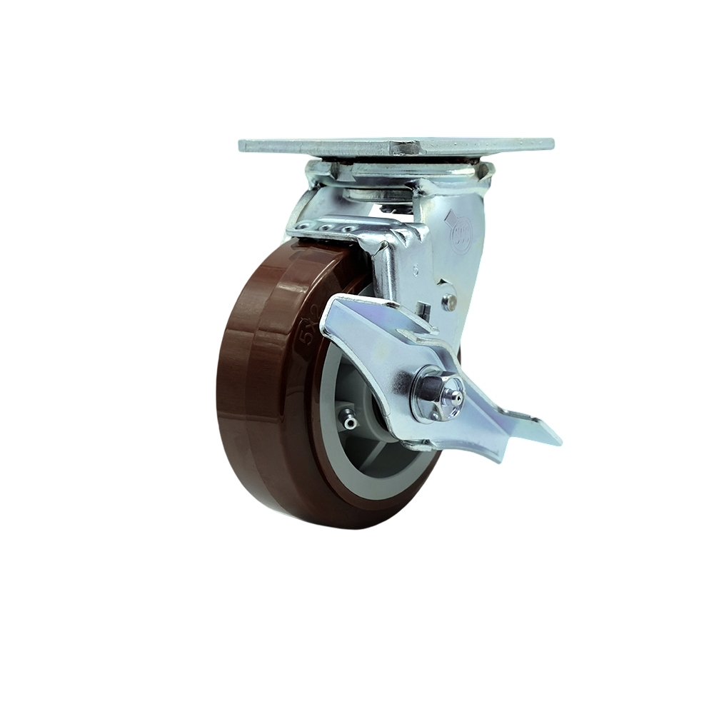 Service Caster Brand Replacement Caster for Uline Caster H-7362SWB - Swivel Top Plate Caster with 5 Inch Polyurethane Wheel and Top Lock Brake - Fits Platform, U-Boat and Panel Trucks H-6237 — photo 1
