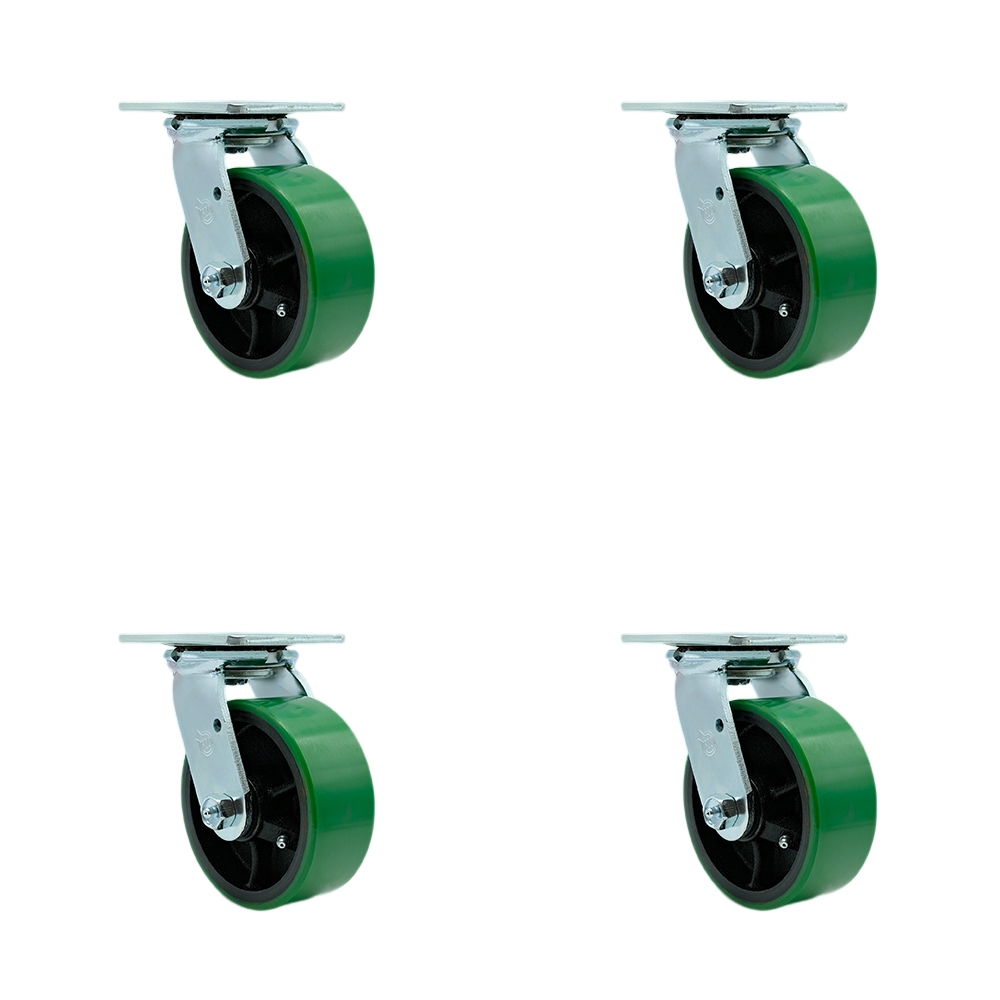 Polyurethane on Cast Iron Swivel Top Plate Casters Set of 4 Heavy Duty with 5 Inch Green Wheels - Includes 4 Swivel – 4,000 lbs. Total Capacity - Service Caster Brand — photo 1