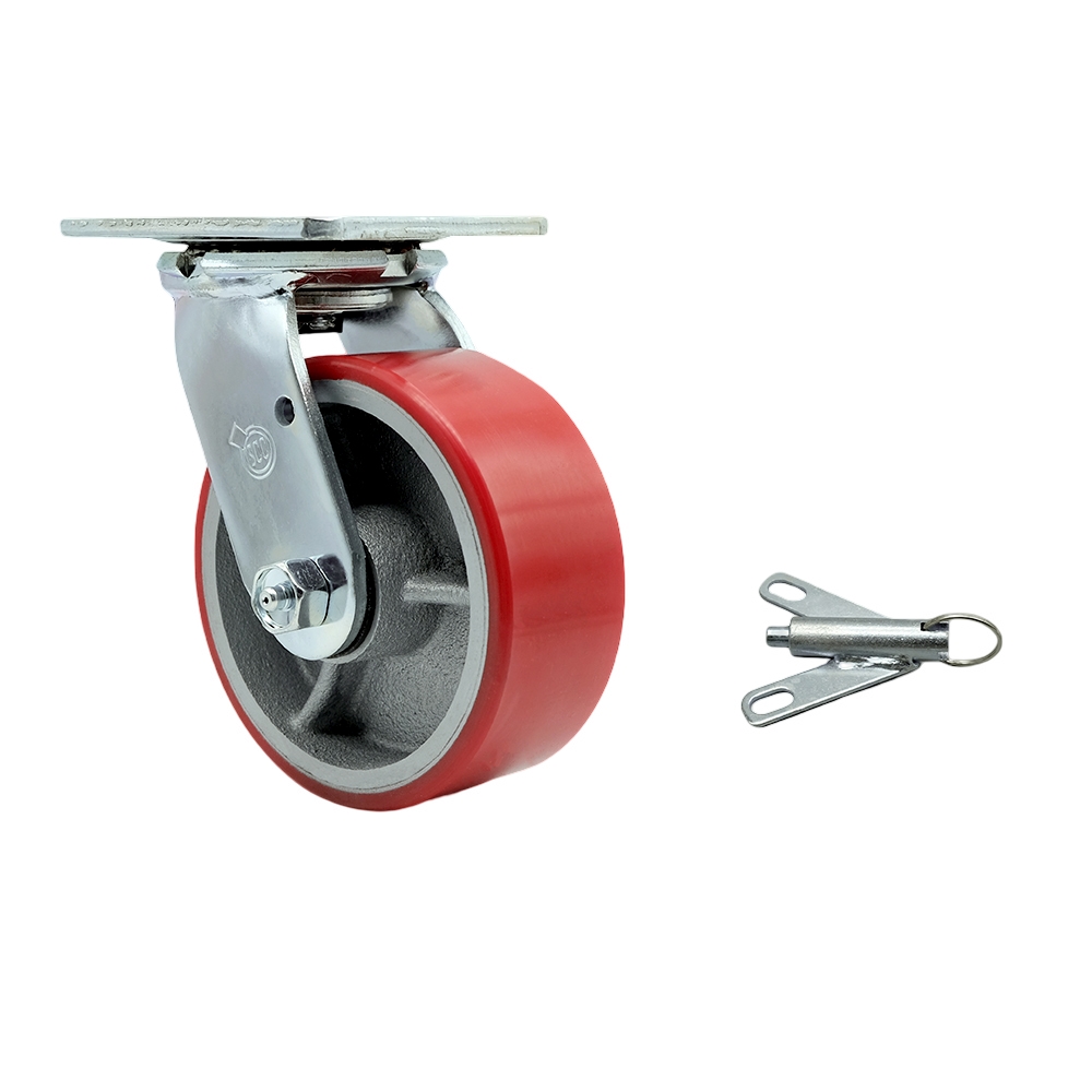 Polyurethane on Cast Iron Swivel Top Plate Heavy Duty Caster with 5 Inch Red Wheel and Bolt on Swivel Lock – 1,000 lbs. Capacity/Caster - Service Caster Brand — photo 1