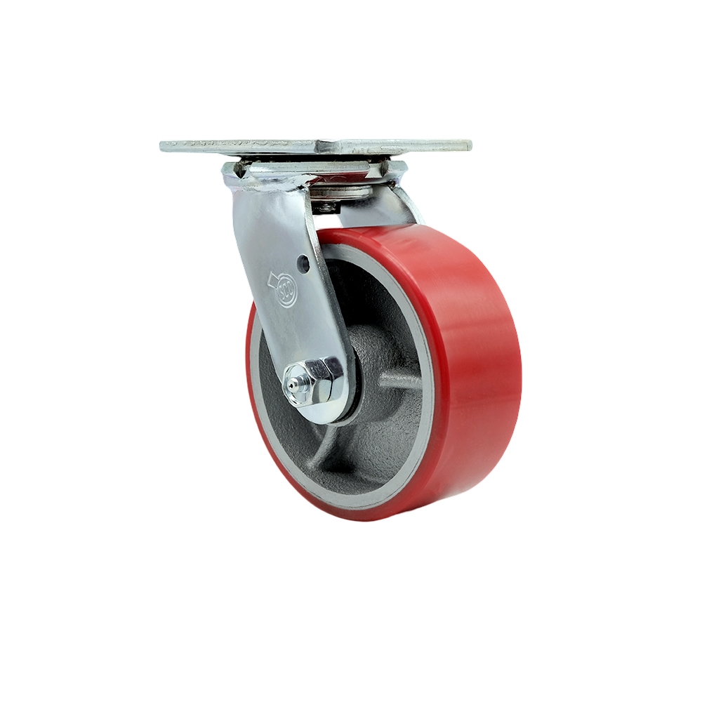 5" Heavy Duty Swivel Caster with Red Polyurethane on Iron Wheel - 1,000 lbs Capacity - Service Caster Brand — photo 1