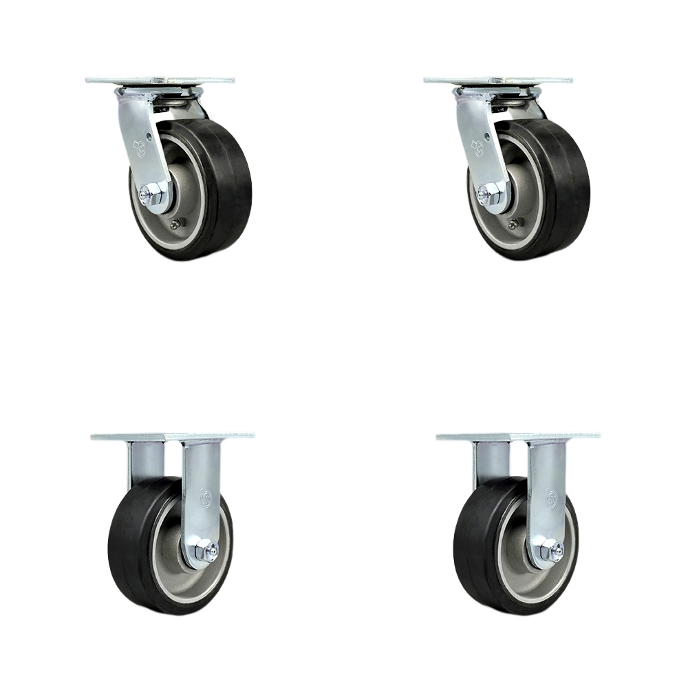 Stainless Steel Heavy Duty Swivel Caster Set of 4 with 5 Inch Rubber on Aluminum Wheels and Ball Bearings - Includes 2 Swivel and 2 Rigid - 2,000 lbs. Total Capacity - Service Caster Brand — photo 1