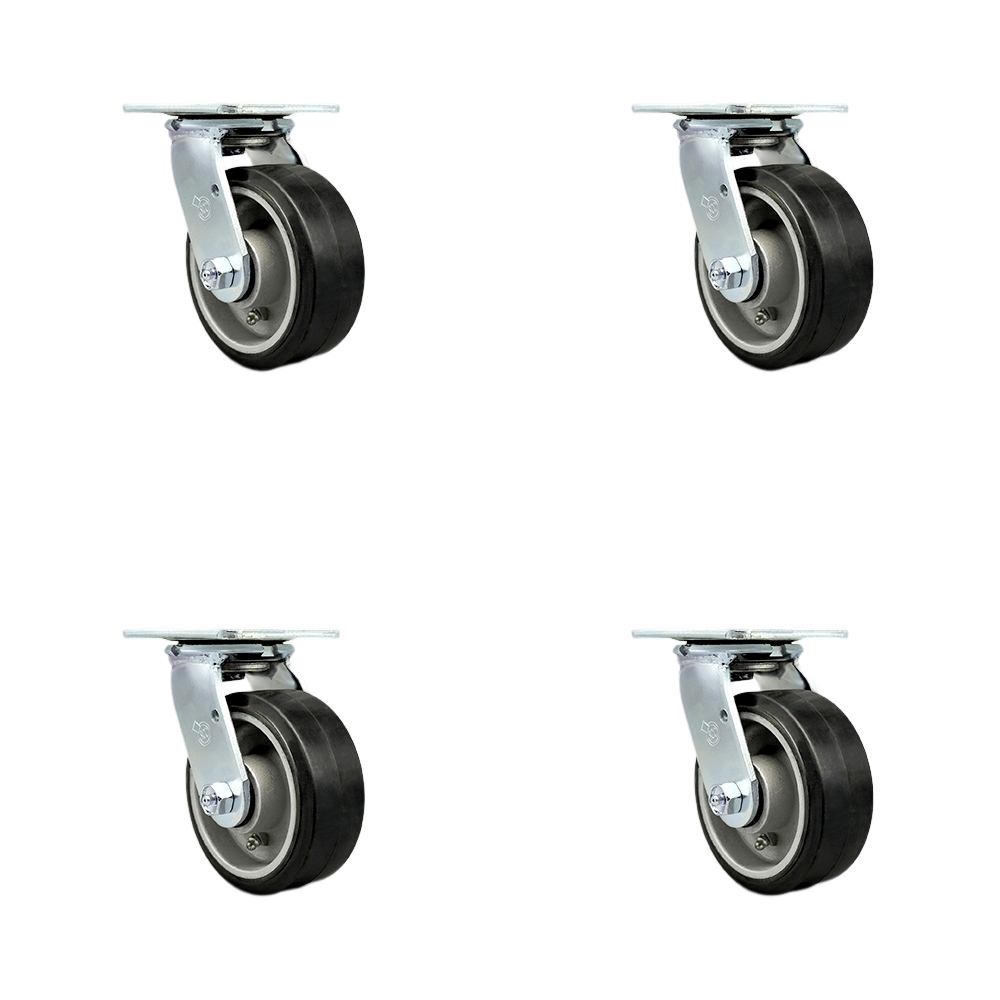 Rubber on Aluminum Swivel Top Plate Casters Set of 4 Heavy Duty with 5 Inch Wheels - Includes 4 Swivel – 2,000 lbs. Total Capacity - Service Caster Brand — photo 1