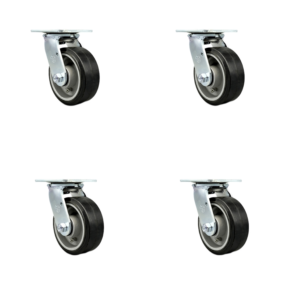 Stainless Steel Heavy Duty Swivel Caster Set of 4 with 5 Inch Rubber on Aluminum Wheels and Delrin Bearings - Includes 4 Swivel with Bolt on Swivel Locks - Service Caster Brand — photo 1