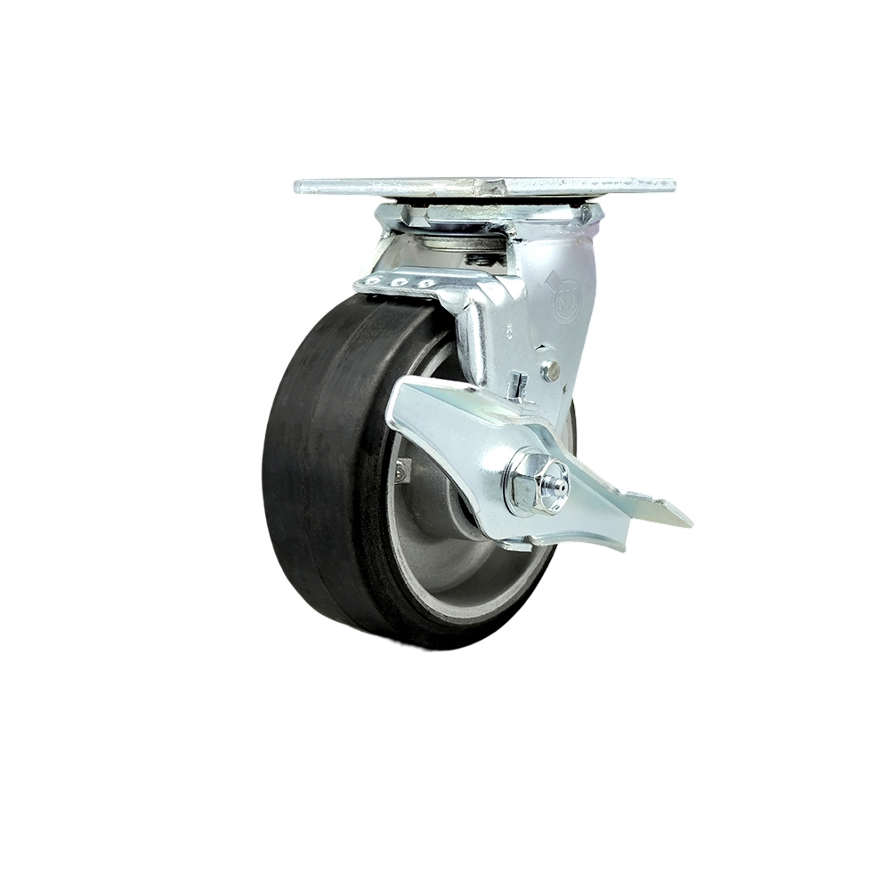 Stainless Steel Heavy Duty Swivel Top Plate Caster with Top Lock Brake and 5 Inch Rubber on Aluminum Wheel with Ball Bearings - 500 lbs. Capacity/Caster - Service Caster Brand — photo 1