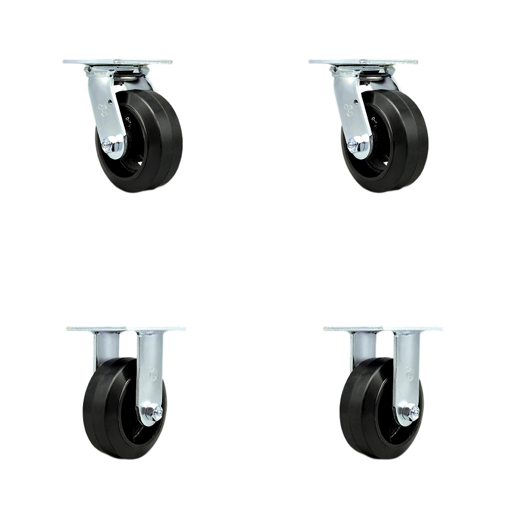 Heavy Duty Swivel Caster Set of 4 with 5 Inch Rubber on Metal Wheels and Ball Bearings - Includes 2 Swivel and 2 Rigid - 1,600 lbs. Total Capacity - Service Caster Brand — photo 1