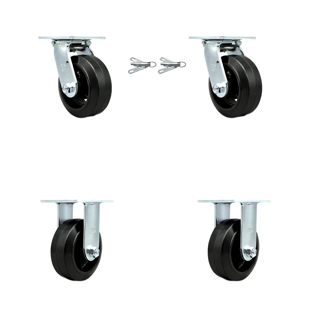 Heavy Duty Swivel Caster Set of 4 with 5 Inch Rubber on Metal Wheels and Ball Bearings - Includes 2 Swivel with Bolt on Swivel Locks and 2 Rigid - 1,600 lbs. Total Capacity - Service Caster Brand — photo 1