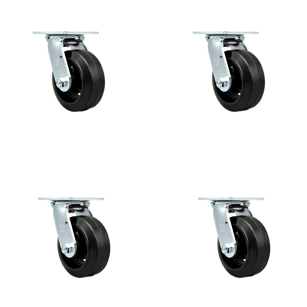 Heavy Duty Swivel Caster Set of 4 with 5 Inch Rubber on Metal Wheels and Ball Bearings - Includes 4 Swivel with Bolt on Swivel Locks - 1,600 lbs. Total Capacity - Service Caster Brand — photo 1