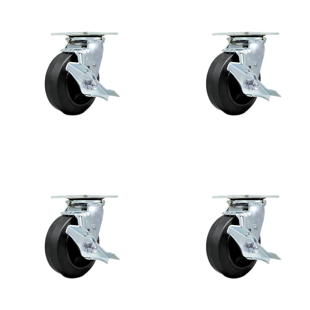 Heavy Duty Swivel Caster Set of 4 with 5 Inch Rubber on Metal Wheels and Ball Bearings - Includes 4 Swivel with Top Lock Brakes - 1,600 lbs. Total Capacity - Service Caster Brand — photo 1
