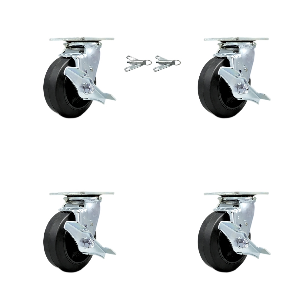 Heavy Duty Swivel Caster Set of 4 with 5 Inch Rubber on Metal Wheels and Ball Bearings - Includes 2 Swivel with Brakes and Bolt on Swivel Locks and 2 Swivel with Brakes - Service Caster Brand — photo 1