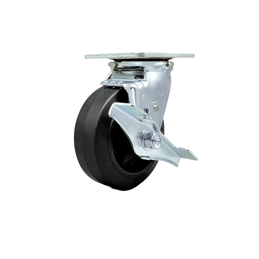 5" Heavy Duty Swivel Caster with Rubber on Metal Wheel and Brake - 400 lbs Capacity - Service Caster Brand — photo 1