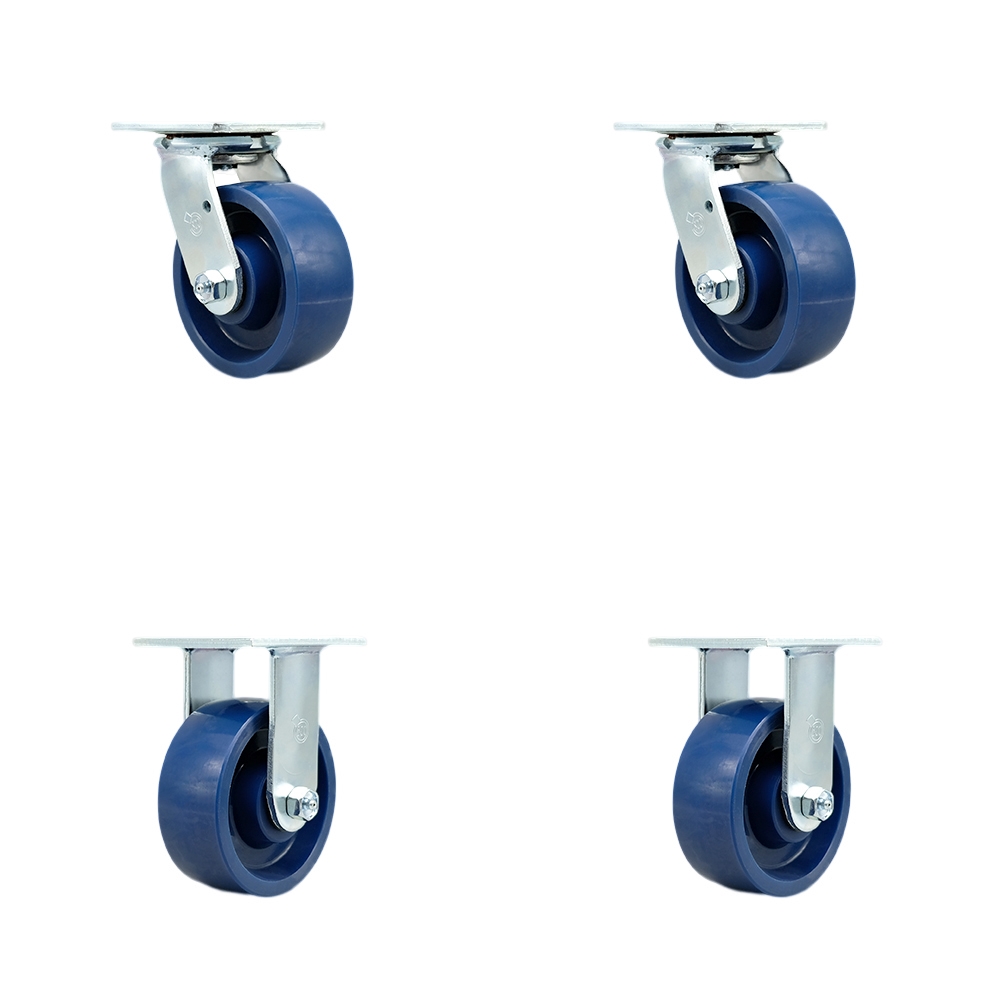 Heavy Duty Swivel Caster Set of 4 with 5 Inch Solid Polyurethane Wheels and Ball Bearings - Includes 2 Swivel and 2 Rigid - 4,000 lbs. Total Capacity - Service Caster Brand — photo 1