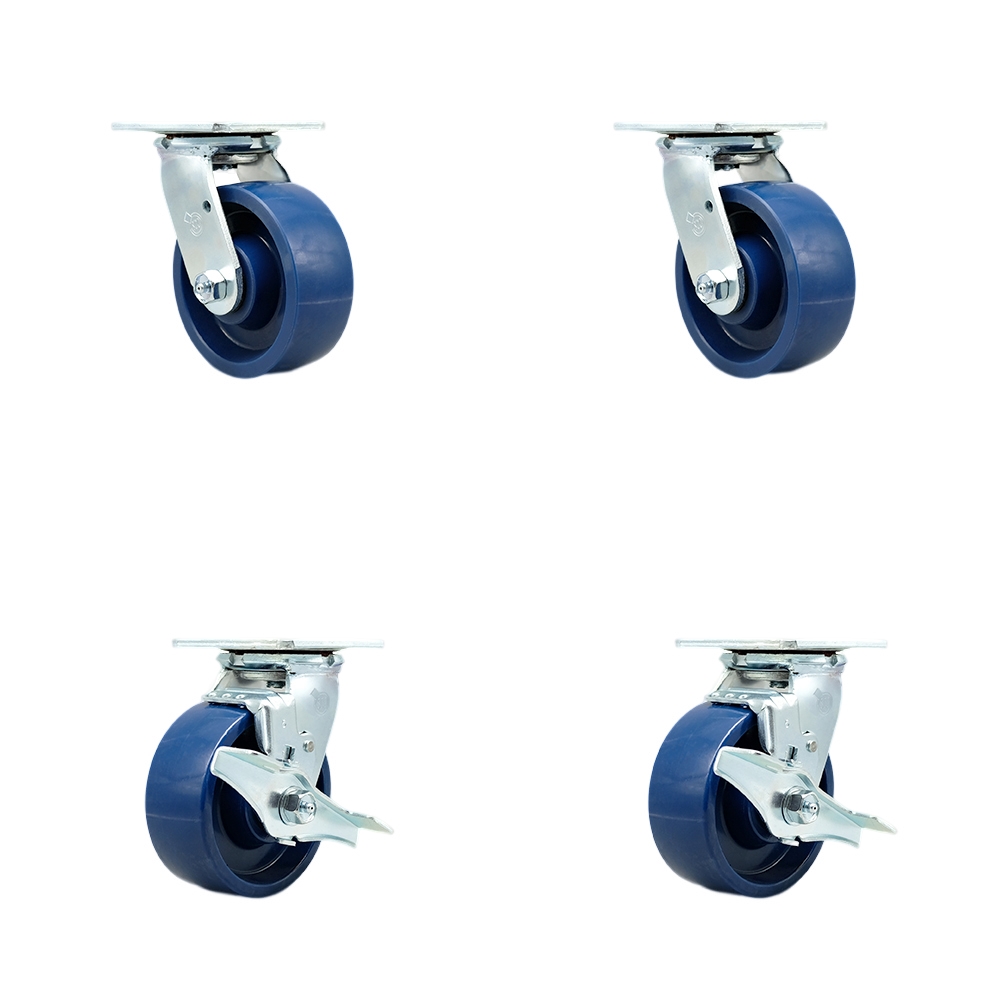 Tool Box Caster Wheel Set - 5 Inch Non-Marking, Easy Rolling Solid Polyurethane Wheels - Industrial Grade - 2 Swivel with Top Lock Brakes - Service Caster Brand — photo 1