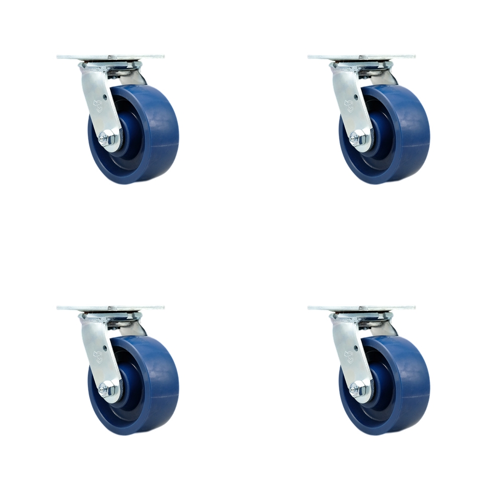 Solid Polyurethane Swivel Top Plate Casters Set of 4 Heavy Duty with 5 Inch Wheels - Includes 4 Swivel – 4,000 lbs. Total Capacity - Service Caster Brand — photo 1