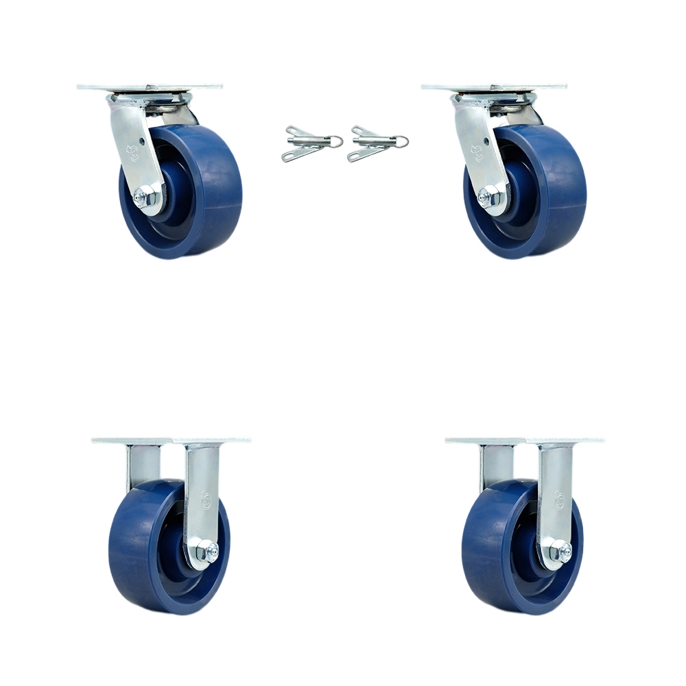 Solid Polyurethane Swivel Top Plate Casters Set of 4 Heavy Duty with 5 Inch Wheels - Includes 2 Swivel with Bolt on Swivel Locks and 2 Rigid – 4,000 lbs. Total Capacity - Service Caster Brand — photo 1