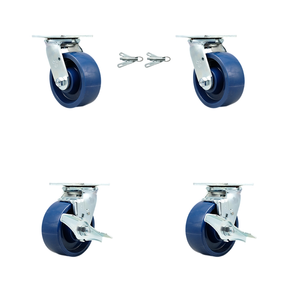 Heavy Duty Swivel Caster Set of 4 with 5 Inch Solid Poly Wheels and Ball Bearings- Includes 2 Swivel with Bolt on Swivel Locks and 2 Swivel with Brakes-4,000 lbs. Total Capacity - Service Caster Brand — photo 1