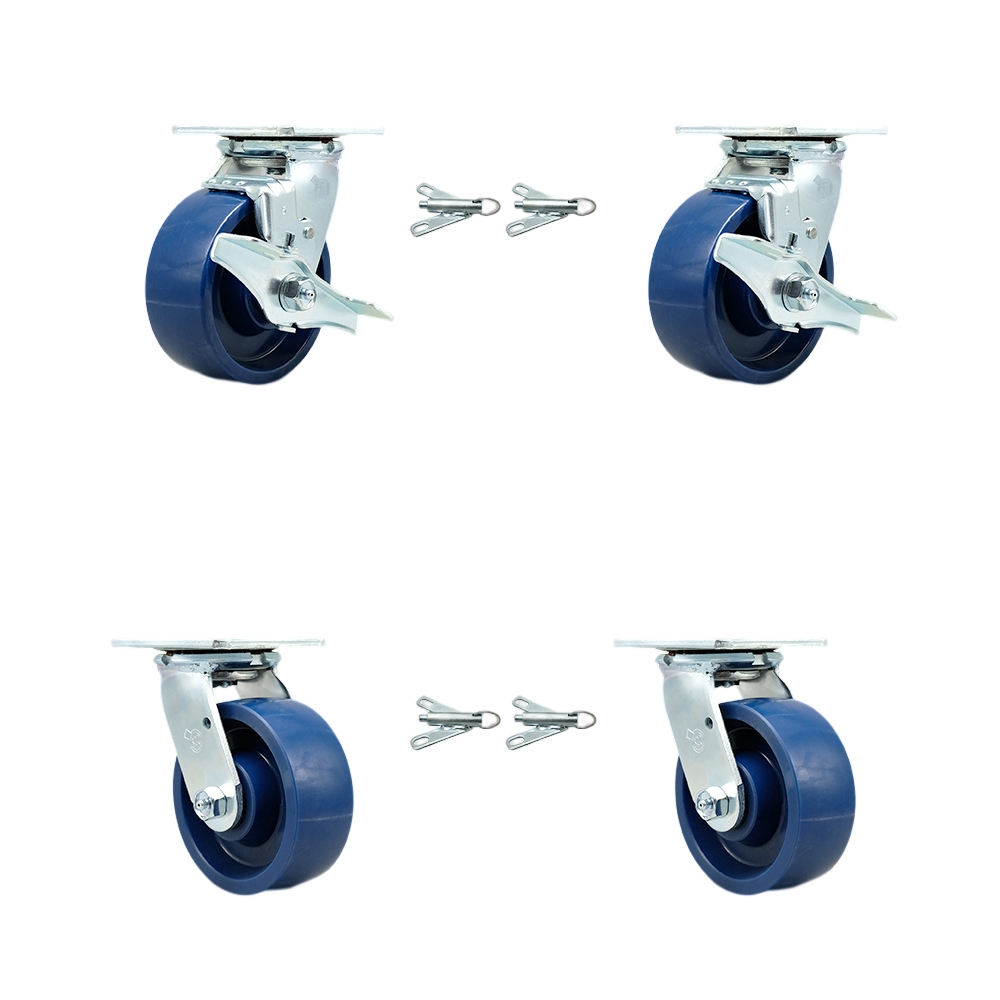 Heavy Duty Swivel Caster Set of 4 with 5 Inch Solid Poly Wheels and Ball Bearings - Includes 2 Swivel with Brakes and Bolt on Swivel Locks and 2 Swivel with Bolt on Swivel Locks - Service Caster Brand — photo 1