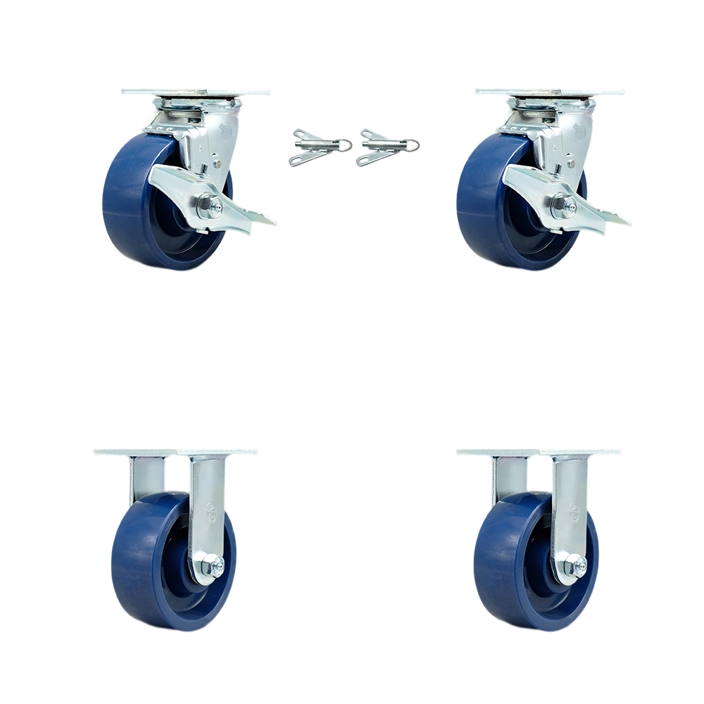 Solid Polyurethane Swivel Top Plate Casters Set of 4 Heavy Duty with 5 Inch Wheels - Includes 2 Swivel with Brakes and Bolt on Swivel Locks and 2 Rigid-4,000 lbs. Total Capacity - Service Caster Brand — photo 1