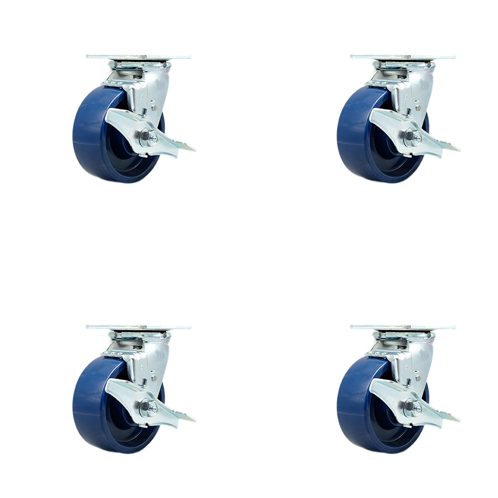 Solid Polyurethane Swivel Top Plate Casters Set of 4 Heavy Duty with 5 Inch Wheels - Includes 4 Swivel with Top Lock Brakes and Bolt on Swivel Locks – 4,000 lbs. Total Capacity - Service Caster Brand — photo 1