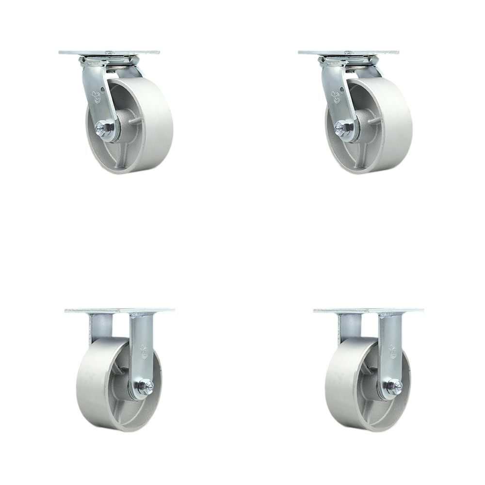 Semi Steel Cast Iron Swivel Top Plate Casters Set of 4 Heavy Duty with 5 Inch Wheels - Includes 2 Swivel and 2 Rigid – 4,000 lbs. Total Capacity - Service Caster Brand — photo 1