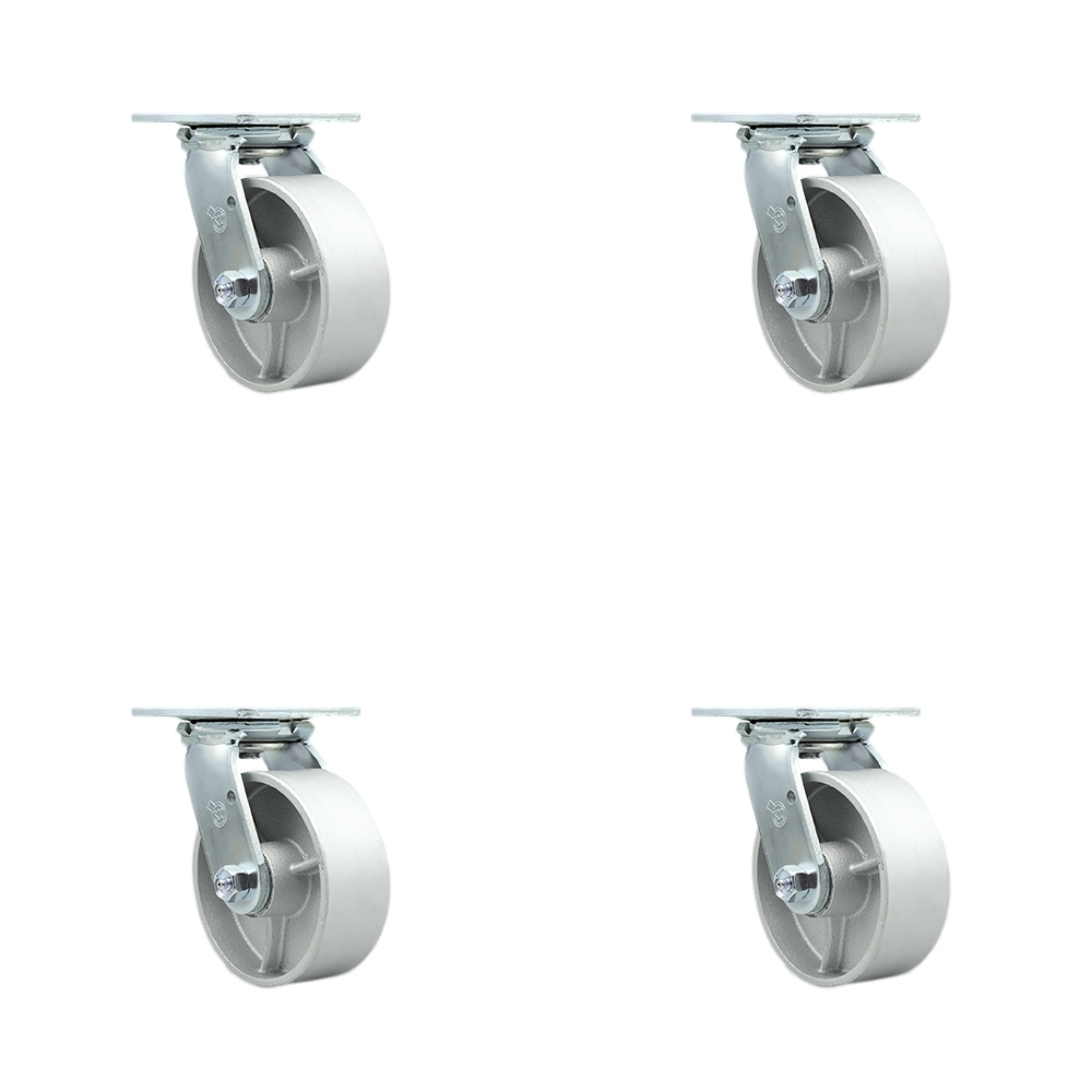 Heavy Duty Swivel Caster Set of 4 with 5 Inch Semi Steel Cast Iron Wheels and Bronze Bearings - Includes 4 Swivel - 4,000 lbs. Total Capacity - Service Caster Brand — photo 1