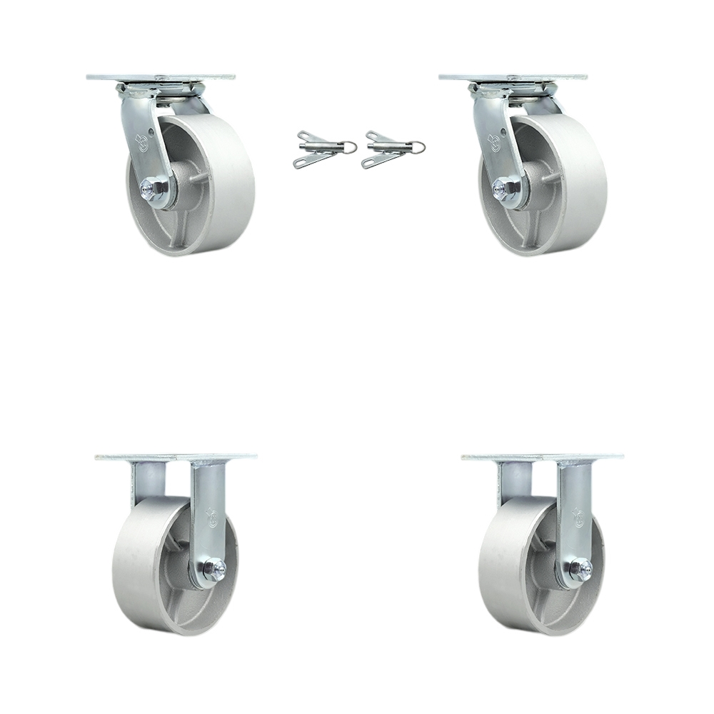 Heavy Duty Swivel Caster Set of 4 with 5 Inch Semi Steel Cast Iron Wheels and Ball Bearings - Includes 2 Swivel with Bolt on Swivel Locks and 2 Rigid - 4,000 lbs. Total Capacity - Service Caster Brand — photo 1