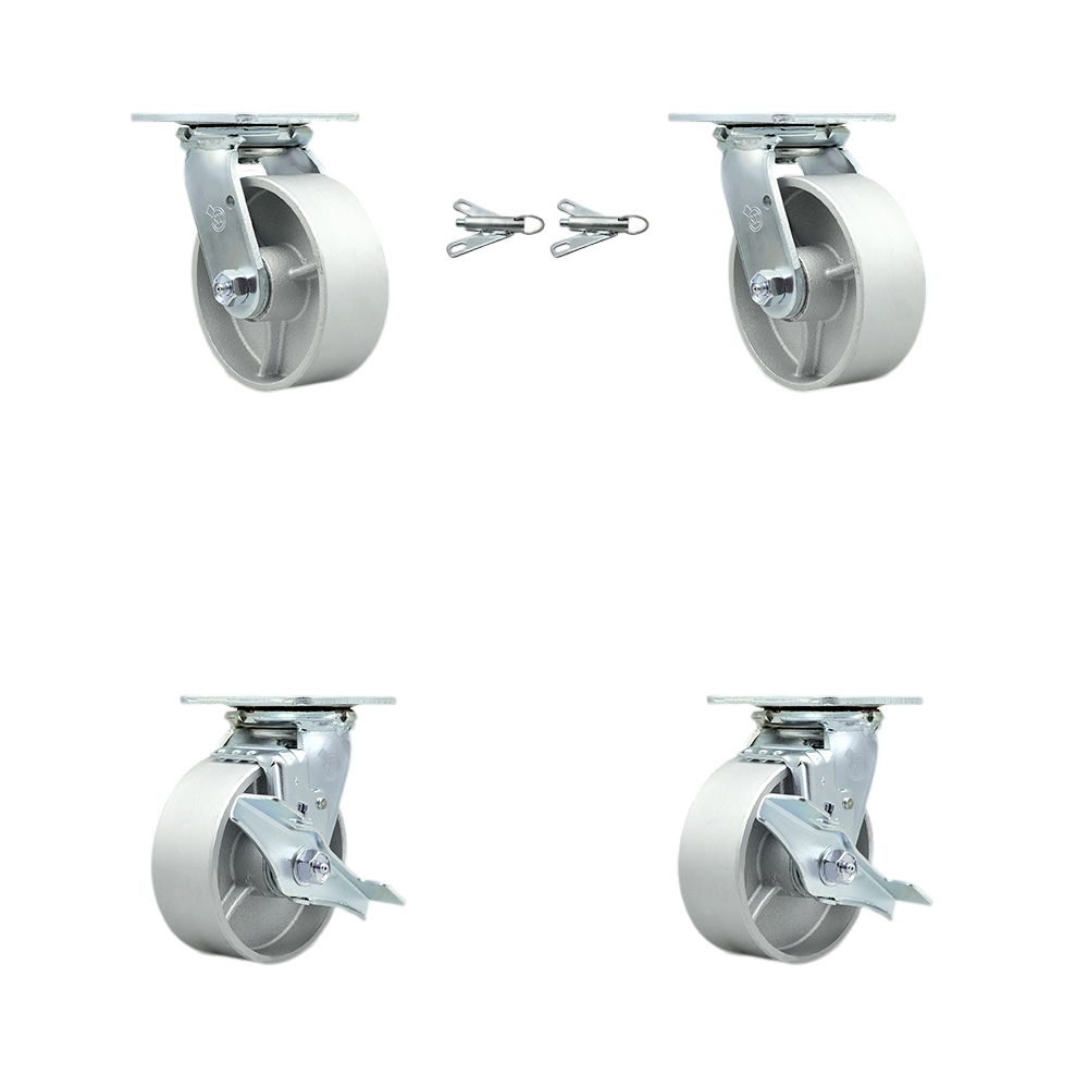 Heavy Duty Swivel Caster Set of 4 with 5 Inch Semi Steel Cast Iron Wheels and Bronze Bearings - Includes 2 Swivel with Bolt on Swivel Locks and 2 Swivel with Brakes - Service Caster Brand — photo 1