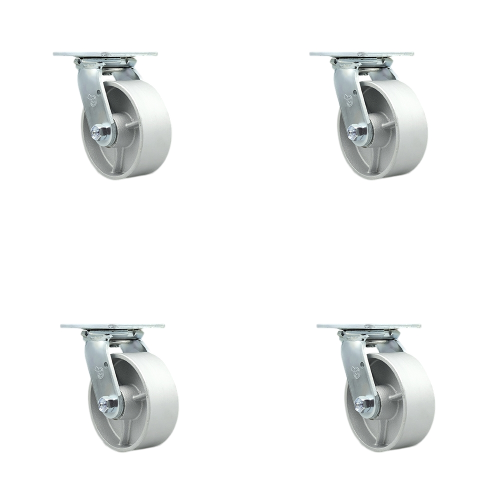 Heavy Duty Swivel Caster Set of 4 with 5 Inch Semi Steel Cast Iron Wheels and Bronze Bearings - Includes 4 Swivel with Bolt on Swivel Locks - 4,000lbs. Total Capacity - Service Caster Brand — photo 1