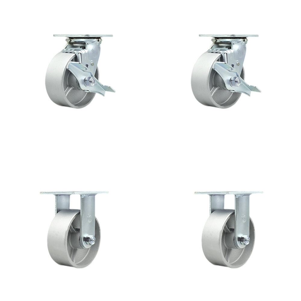 Tool Box Caster Wheel Set - 5 Inch Flat Free, Easy Rolling Semi Steel Cast Iron Wheels - Industrial Grade - 2 Swivel with Top Lock Brakes - Service Caster Brand — photo 1
