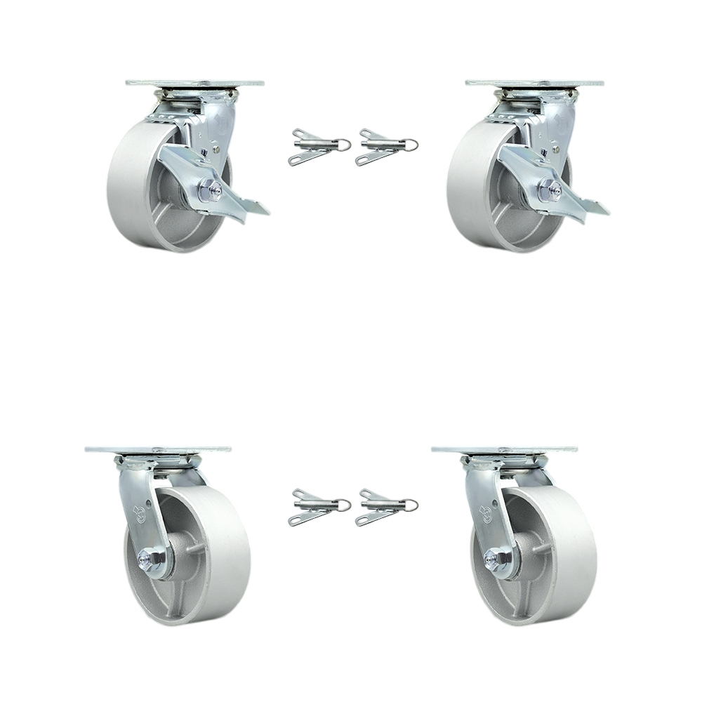 Heavy Duty Swivel Caster Set with 5 Inch Semi Steel Cast Iron Wheels and Bronze Bearing - Include 2 Swivel with Brake & Bolt on Swivel Lock and 2 Swivel w/Bolt on Swivel Lock - Service Caster Brand — photo 1