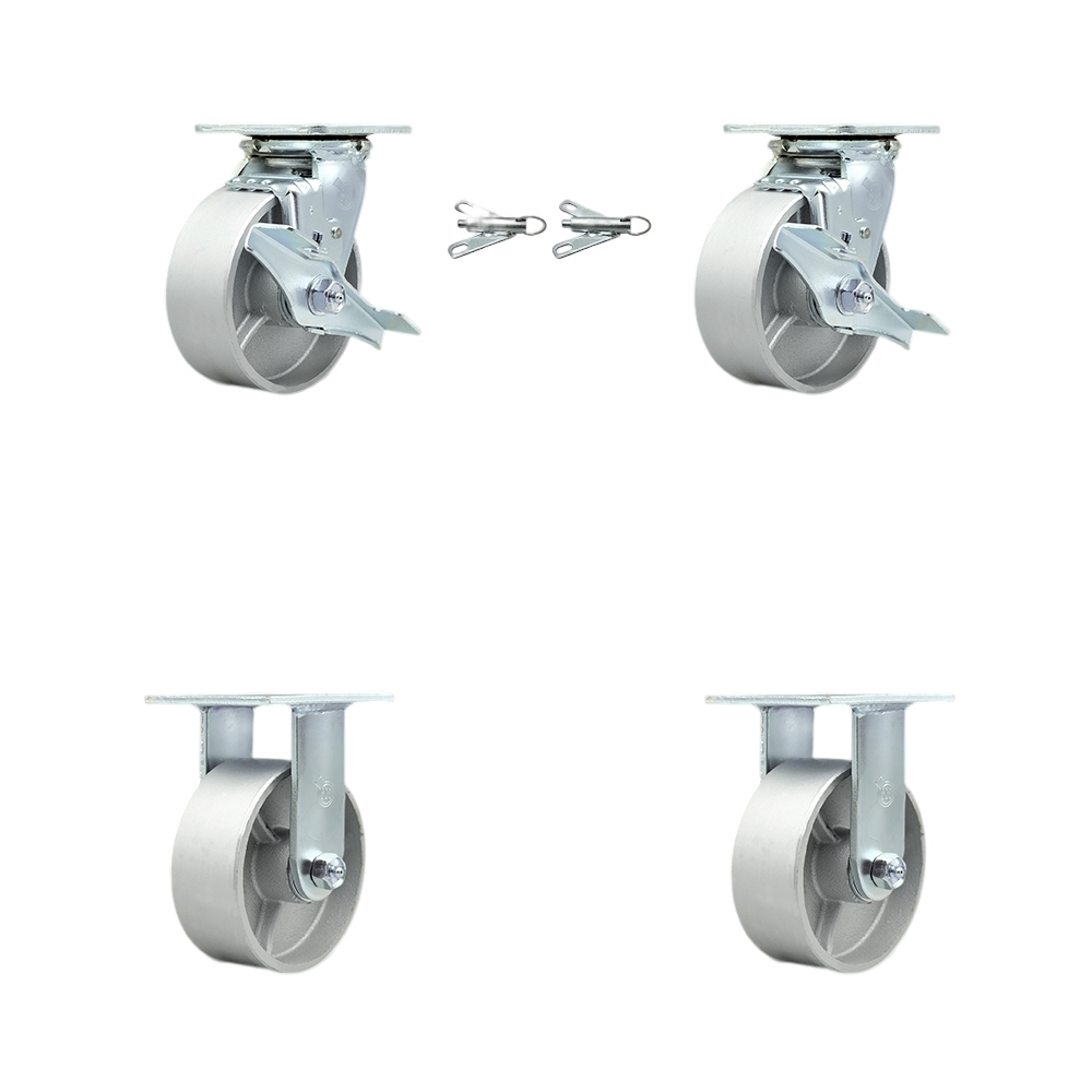 Heavy Duty Swivel Caster Set of 4 with 5 Inch Semi Steel Cast Iron Wheels and Ball Bearings - Includes 2 Swivel with Brakes and Bolt on Swivel Locks and 2 Rigid - Service Caster Brand — photo 1