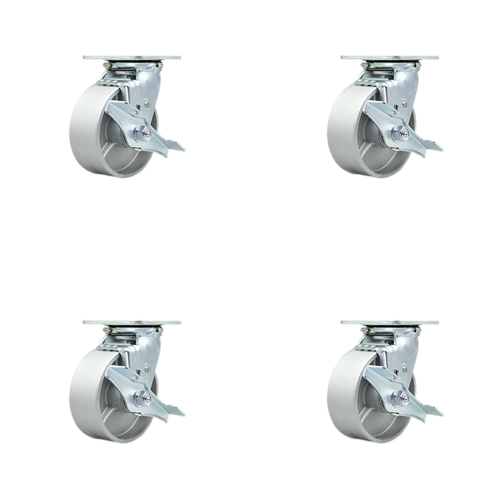 Heavy Duty Swivel Caster Set of 4 with 5 Inch Semi Steel Cast Iron Wheels and Bronze Bearings - Includes 4 Swivel with Top Lock Brakes and Bolt on Swivel Locks - Service Caster Brand — photo 1