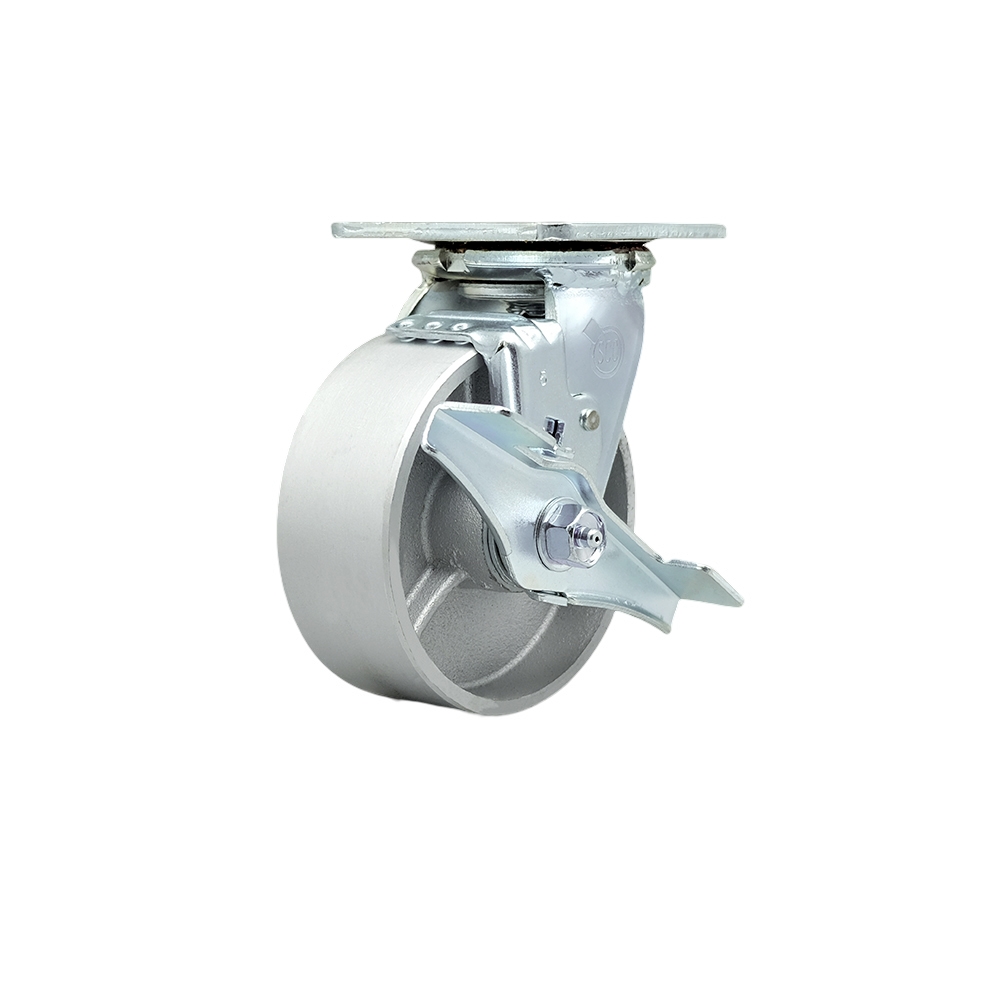 Heavy Duty Swivel Top Plate Caster with Top Lock Brake and 5 Inch Semi Steel Cast Iron Wheel with Ball Bearings - 1,000 lbs. Capacity/Caster - Service Caster Brand — photo 1