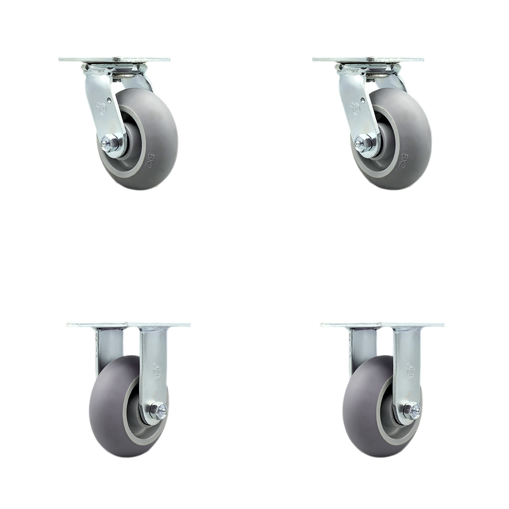 Thermoplastic Rubber Donut Tread Swivel Top Plate Casters Set of 4 Heavy Duty with 5 Inch Wheels - Includes 2 Swivel and 2 Rigid – 1,400 lbs. Total Capacity - Service Caster Brand — photo 1