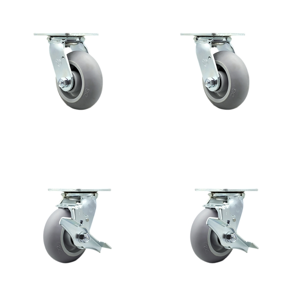 Tool Box Caster Wheel Set - 5 Inch Non-Marking, Zero Maintenance Thermoplastic Rubber Donut Tread Wheels - Industrial Grade - 2 Swivel with Top Lock Brakes - Service Caster Brand — photo 1