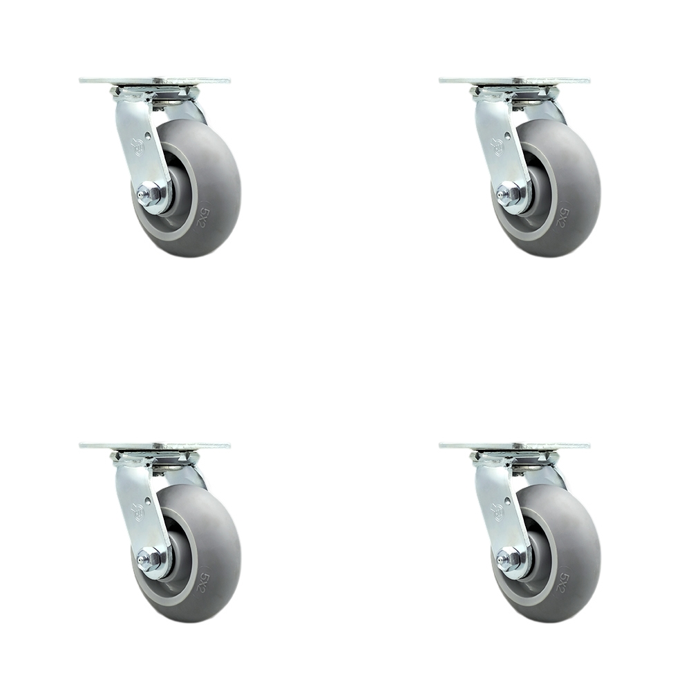 Thermoplastic Rubber Donut Tread Swivel Top Plate Casters Set of 4 Heavy Duty with 5 Inch Wheels - Includes 4 Swivel – 1,400 lbs. Total Capacity - Service Caster Brand — photo 1