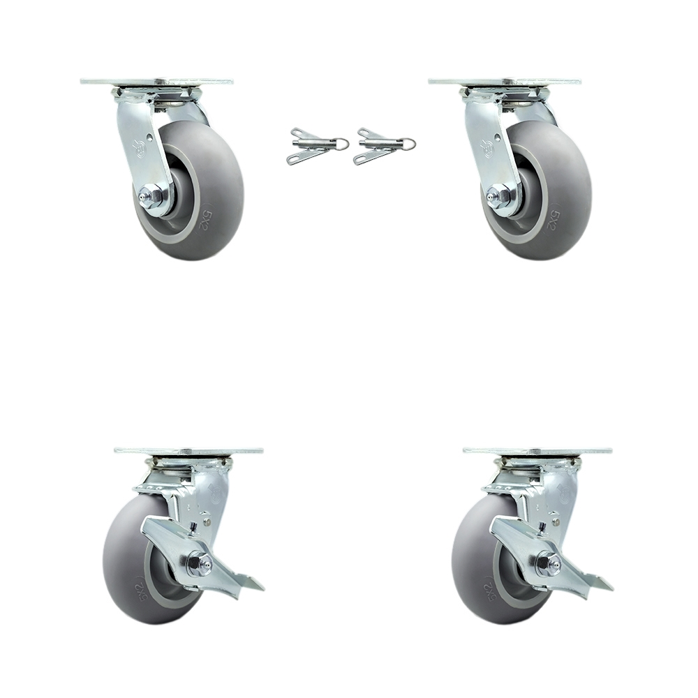 Heavy Duty Swivel Caster Set of 4 with 5 Inch Thermoplastic Rubber Donut Tread Wheels and Ball Bearings - Includes 2 Swivel with Bolt on Swivel Locks and 2 Swivel with Brakes - Service Caster Brand — photo 1